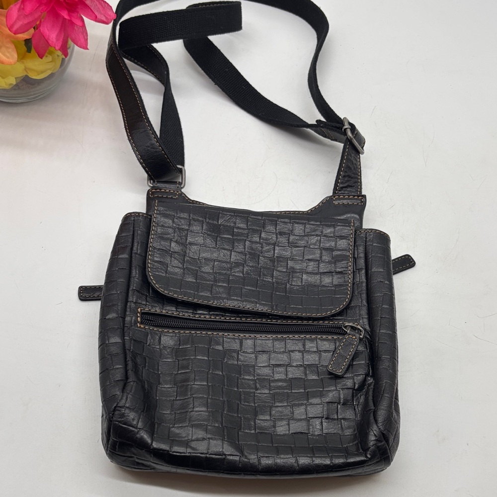 Jack Georges Elegant Black Leather Croc Embossed Crossbody Bag BP8671F